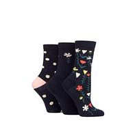 Caroline Gardner Ladies Patterned Cotton Socks Pack of 3 Floral Navy 4-8