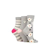 Caroline Gardner Ladies Patterned Cotton Socks Pack of 3 Flower and Spot Light Grey 4-8