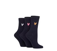 Caroline Gardner Ladies Patterned Cotton Socks Pack of 3 Navy Heart 4-8