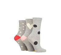 Caroline Gardner Ladies Patterned Cotton Socks Pack of 3 Spots and Heart Light Grey 4-8