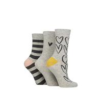 Caroline Gardner Ladies Patterned Cotton Socks Pack of 3 (UK, Numeric, 4, 8, Regular, Regular, Large Heart Outline Light Grey)
