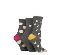 Caroline Gardner Ladies Patterned Cotton Socks Pack of 3 (UK, Numeric, 4, 8, Regular, Regular, Mini Hearts/Spots Grey)