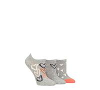 Caroline Gardner Ladies Patterned Cotton Trainer Socks Pack of 3 All Over Hearts Light Grey 4-8