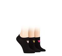 Caroline Gardner Ladies Patterned Cotton Trainer Socks Pack of 3 Black Heart 4-8
