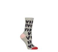 Caroline Gardner Women’s 1 Pair Cotton Bamboo Heart Pattern Socks - Soft, Breathable, Comfortable Crew Style for Everyday Wear, Size UK 4-8 Heart and Moon Charcoal 4-8