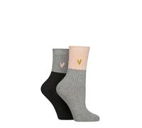 Caroline Gardner Women’s Bamboo Boot Socks 2 Pack Lightweight Ribbed Soft Breathable Warm Cosy Stylish Casual Everyday Comfort Gentle Fit Size 4-8 Block Stripe Grey/Pink