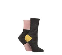 Caroline Gardner Women’s Bamboo Boot Socks 2 Pack Lightweight Ribbed Soft Breathable Warm Cosy Stylish Casual Everyday Comfort Gentle Fit Size 4-8 Charcoal Pink/Lime