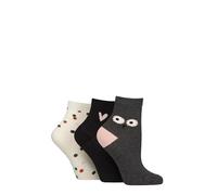 Caroline Gardner Women’s Cotton Crew Socks 3 Pack Patterned Mid Length Soft Breathable Everyday Wear Stylish Comfortable Fit Casual Colourful Designs Size 4-8 Owl/Heart/Spots