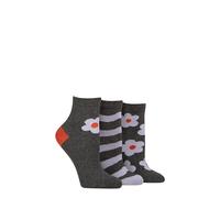 Caroline Gardner Women’s Cotton Crew Socks 3 Pack Patterned Mid Length Soft Breathable Everyday Wear Stylish Comfortable Fit Casual Colourful Designs Size 4-8 Charcoal/Lilac Flowers