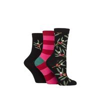 Caroline Gardner Women's 3 Pair Christmas Patterned Cotton Socks in Jet Black | Size: 4-8 Caroline Gardner Jet Black 4-8