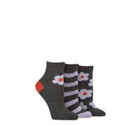 Caroline Gardner Women's 3 Pair Cotton Patterned Mid Length Crew Socks in Charcoal | Size: 4-8 Caroline Gardner Charcoal 4-8