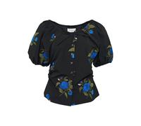 CAROLINE HU embroidered-rose puff-sleeve top - Black M