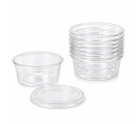Caroline Round Small Plastic Sauce Tubs with Lids 2oz - Disposable Food Storage Containers for Sauces, Samples and Small Food Portions