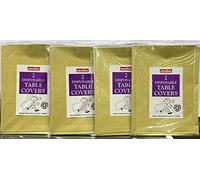 Caroline Table Cloth, Disposable Paper Cover for Square or Rectangular Dining Table Birthday Party, Catering, Baby Shower, Wedding Decorations Sold by Vrangle (Gold, Twin Pack of 4), 90 X 90cm