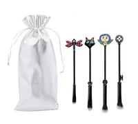 Caroline's The Secret Door Makeup Brushes - 4 Pcs Yellow Girl Dragonfly Hair Clip Black Cat Button Makeup Brush Set, Professional Makeup Toolkit for Holiday Gifts for Ladies (Caroline makeup Brushes)