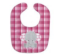 Caroline's Treasures Baby Bib, Elephant Pink Gingham, Large