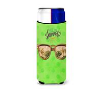 Caroline's Treasures Beach Sunglasses Green Polkadot Beverage Insulator Hugger Slim Multicolor