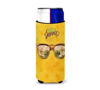 Caroline's Treasures Beach Sunglasses Yellow Polkadot Beverage Insulator Hugger Slim Multicolor