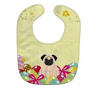 Caroline's Treasures Easter Eggs Baby Bib, Pug Fawn, Large