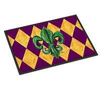 Caroline's Treasures Mardi Gras Fleur De Lis Purple Green and Gold Indoor or Outdoor Mat, 18 inches x 27 inches, Multicolor
