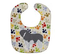 Caroline's Treasures Pawprints Baby Bib, Polish Lowland Sheepdog Dog, Large