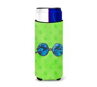 Caroline's Treasures Sunglasses Green Polkadot Beverage Insulator Hugger Slim Multicolor