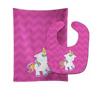 Caroline's Treasures Unicorn Baby Bib & Burp Cloth, Pink Chevron, Large
