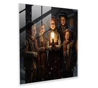 Caroling Joy Glass Print - Christmas, Christmas Carolers, Wall Decoration, Modern Art, 28" x 28"