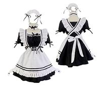 CarolynDesign Japanese Girl Anime Cosplay Costume Maid Ladies French Apron Apparel Set Sailor School JK Clothing, Black, 3XL-Large