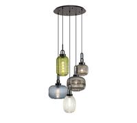 Carolynn 5 Light Cluster Ceiling Pendant - Matt Black with Multi Coloured Glass