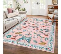 CAROMIO 160x230 cm Mushroom Butterfly Rug for Living Room Dusty Pink | Non-Slip, Low Pile, Foldable Floor Mat, Non Fading, Soft Underfoot, Bedroom,Nursery Kids Room, Dorm, Playroom