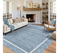 CAROMIO 200x290cm Modern Scalloped Rug Washable for Living Room Light Blue