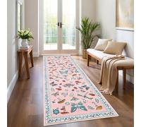 CAROMIO 60x180 cm Hallway Runner Rug, Washable Non-Slip Low Pile Carpet with Butterfly & Mushroom Design, Soft Floor Mat for Bedroom Kitchen Entrance, Dusty Pink
