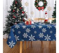CAROMIO Blue Snowflake Christmas Table Cloth Waterproof Wipeable Polyester Tablecloth for Christmas Festive Dining Decor, 54 x 79 Inch Rectangular