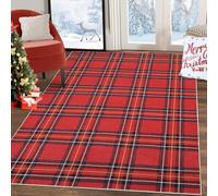 CAROMIO Buffalo Plaid Entryway Red/Green Rug - 80 x 150 cm Indoor Snowflake Elk Carpet Soft Rug Floor Cover Geometric Non Slip Mat for Bedroom, Dining Room, Office