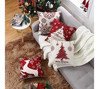 CAROMIO Christmas Cushion Covers 50cm x 50cm, Set of 4 Christmas Decorations Pillow Covers Xmas Reindeer Snowflake Design Pillow Cases 16 Inch Cushion Covers for Home Car Decor