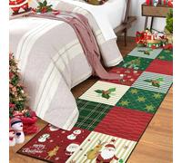 CAROMIO Christmas Hallway Runner Rug Non Slip Washable Elk Santa Snowflake Welcome Doormat Entrance Rug Floor Carpet for Entryway Kitchen Laundry Xmas Winter Holiday Decor Red/Green 60 x 180 cm