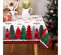 CAROMIO Christmas Table Cloth Rectangular Wipeable Xmas Tablecloth with Plaid Pine Print, Water Resistant Table Cover for Kitchen Party Outdoor Indoor, Wood Grain, 54 x 79 Inch