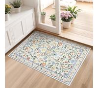 CAROMIO Floral Door Mat 60x100 cm Washable Low Pile Non-Slip Entryway Green | Flower Kitchen Rug, Vintage Farmhouse Carpet for Bedroom Nursery Office Bedside, Distressed Boho, Ultra Thin