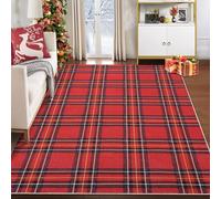 CAROMIO Large Christmas Buffalo Area Rugs Christmas Plaid Throw Rug Large Rug Living Room Carpet Washable Floor Carpet Low Pile Indoor Area Rug, Red 140 x 200 cm