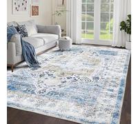 CAROMIO Large Vintage Area Rug, Washable Rug 200 x 290 cm Area Rugs for Living Room Non-Slip Backing Non-Shedding Ideal for High Traffic Areas Vintage Large Rug for Bedroom Dining Room Blue