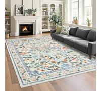 CAROMIO Living Room Rug Floral 240x340 cm Washable Low Pile Non-Slip Green | Flower Area Rug for Bedroom Nursery Dining Room Office, Vintage Farmhouse Carpet, Distressed Boho, Easy to Clean, Ultra Thin