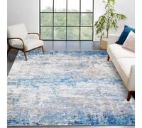 CAROMIO Modern Abstract Rug 160 x 230cm, Machine Washable Area Rug for Bedroom, Low Pile Foldable Carpet, Non-Slip Indoor Floor Mat for Living room Office Area Decor, Grey Blue