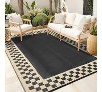 CAROMIO Outdoor Rug 240 x 300 cm Portable Reversible Plastic Straw Camping Mat for Outside Large Waterproof Outdoor Area Rugs Lightweight Bordered RV Mat Carpet for Deck, Porch, Balcony, Black/Coffee