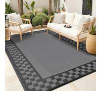 CAROMIO Outdoor Rug 240 x 300 cm Portable Reversible Plastic Straw Camping Mat for Outside Large Waterproof Outdoor Area Rugs Lightweight Bordered RV Mat Carpet for Deck, Porch, Balcony, Black/Grey