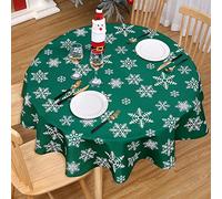 CAROMIO Round Tablecloth Water Resistant Polyester Christmas Table Cloth with Snowflakes Pattern Wipe Clean Table Cover for Holiday Kitchen Picnic, 60inch Diameter, Green