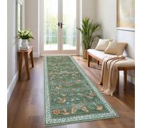 CAROMIO Runner Rug 60x180 cm, Washable Non-Slip Low Pile Hallway Carpet with Butterfly & Mushroom Design, Soft Floor Mat for Bedroom Kitchen Entrance Dorm, Grass Green