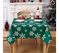 CAROMIO Table Cloth Christmas Tablecloth Square, Waterproof Wipeable Polyester Table Cover with Snowflakes Pattern for Christmas Festive Dining Decor, 54x54inch, Green