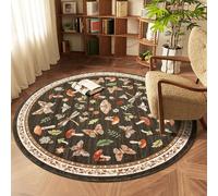 CAROMIO Washable Butterfly Round Rug 120 cm, Mushroom & Nature-Inspired Design Area Rug for Bedroom, Non-Slip Low Pile Carpet for Nursery Kids Room, Dark Brown