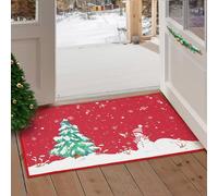 CAROMIO Washable Christmas Theme Welcome Doormat With Printed Xmas Tree and Snowman - Anti-Slip Outdoor Front Entrance Mat, Rubber Back, 20x32 Inches (50 x 80 cm)